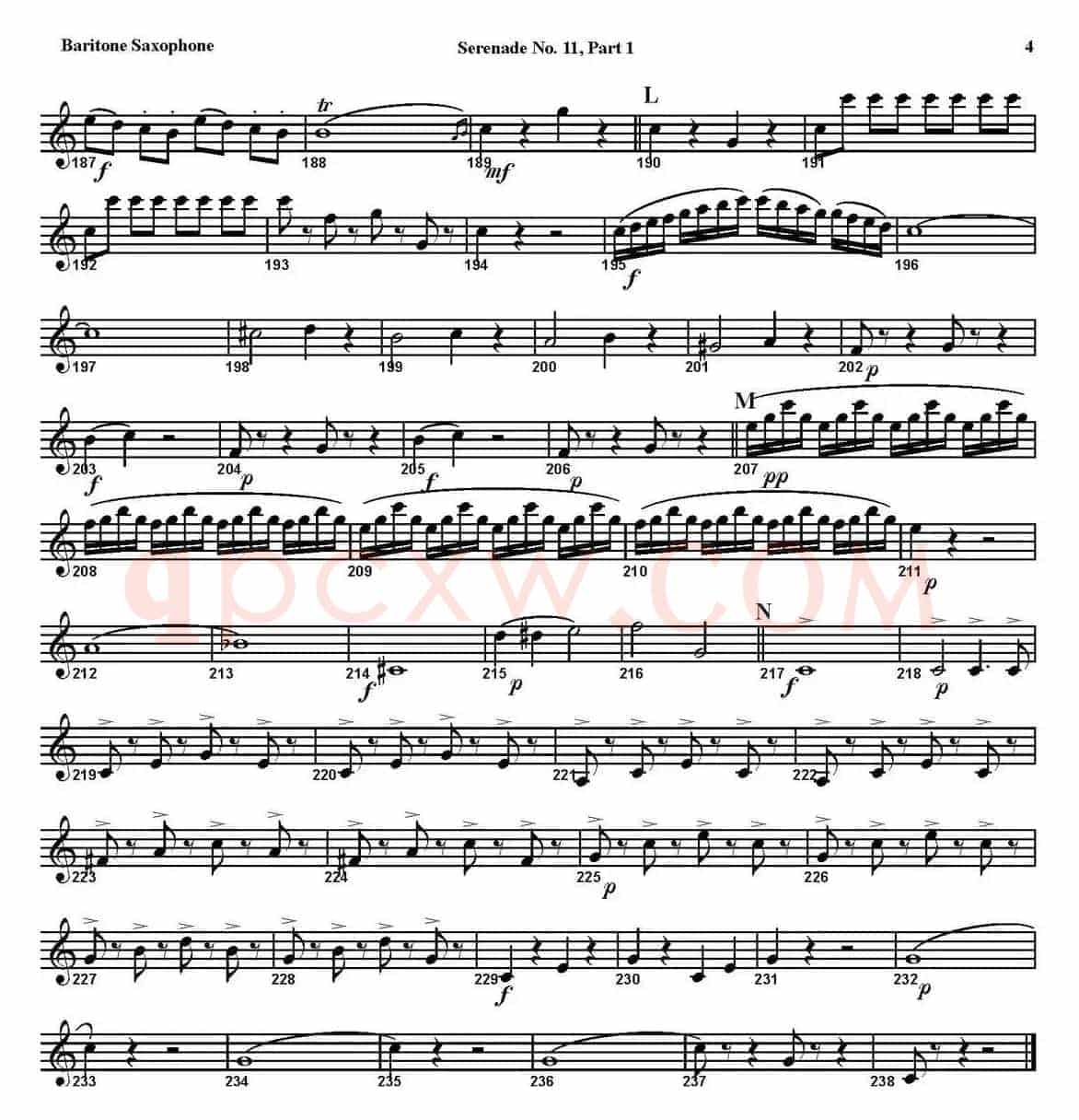 SERENADE No.11 in Eb，K.375 Part 1（四重奏·上低音萨克斯分谱）