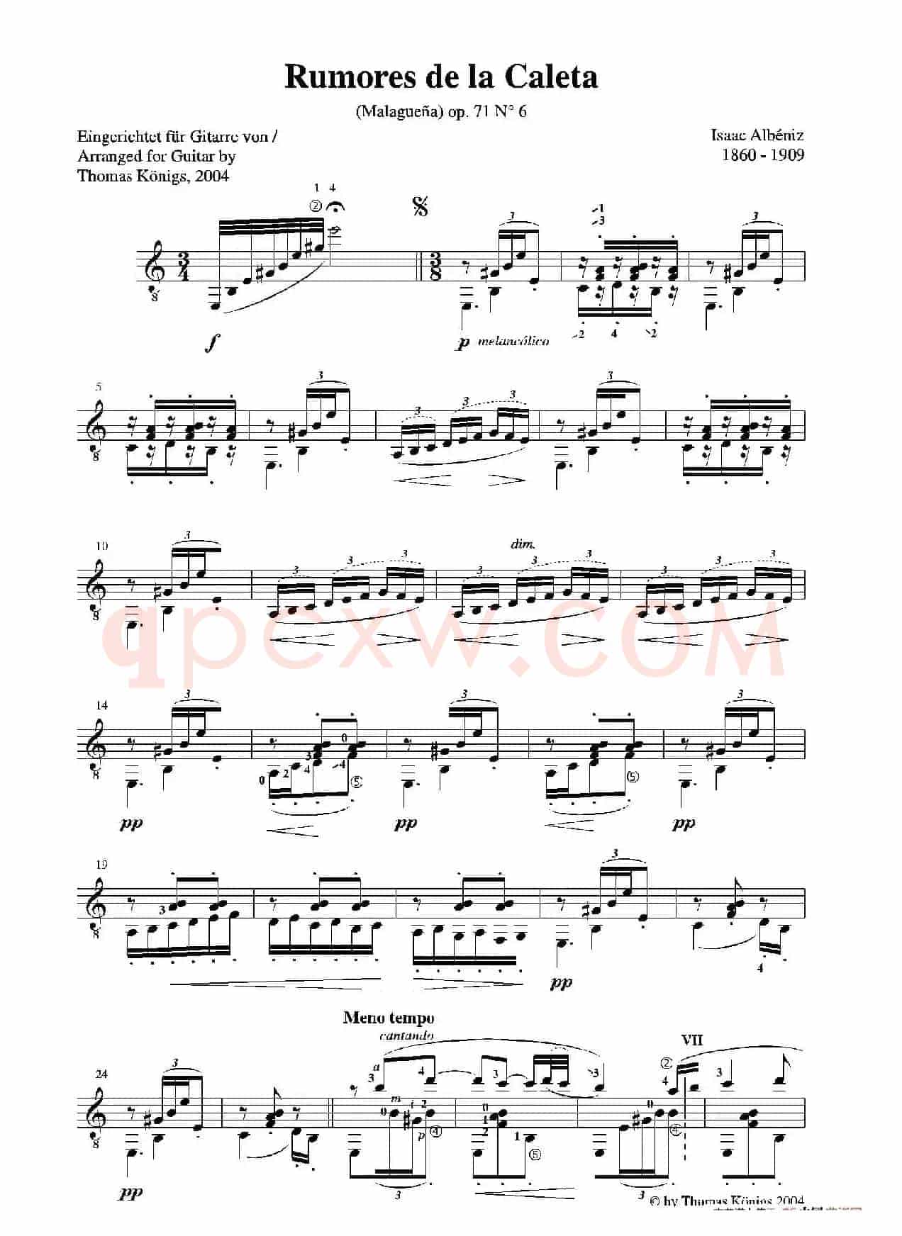 Rumores De La Caleta(No.6 aus 'Recuerdos de Viaje'op.71)（古典吉他）