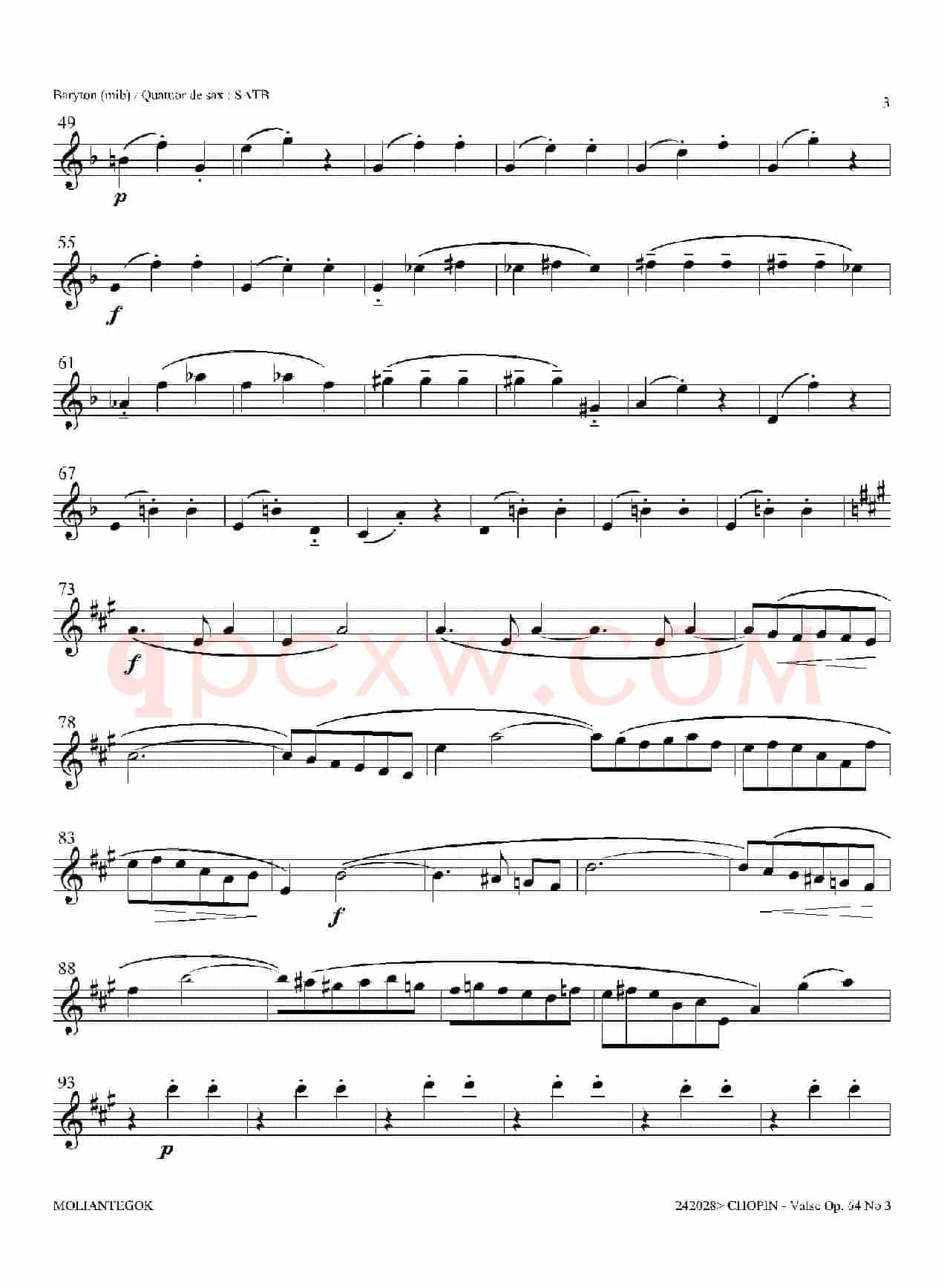 降A大调圆舞曲 Op.64 No.3（四重奏上低音萨克斯分谱）