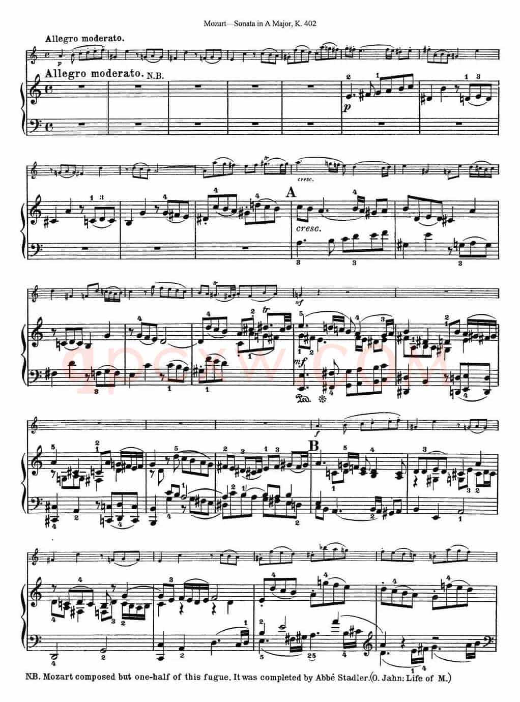 Violin Sonata in A Major K.402（小提琴+钢琴伴奏）