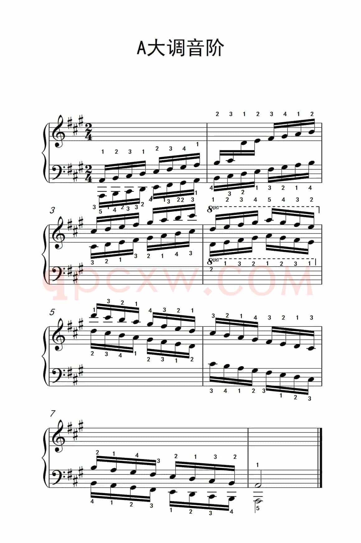 第四级 7.A大调音阶（中央音乐学院 钢琴（业余）考级教程 4-6级）