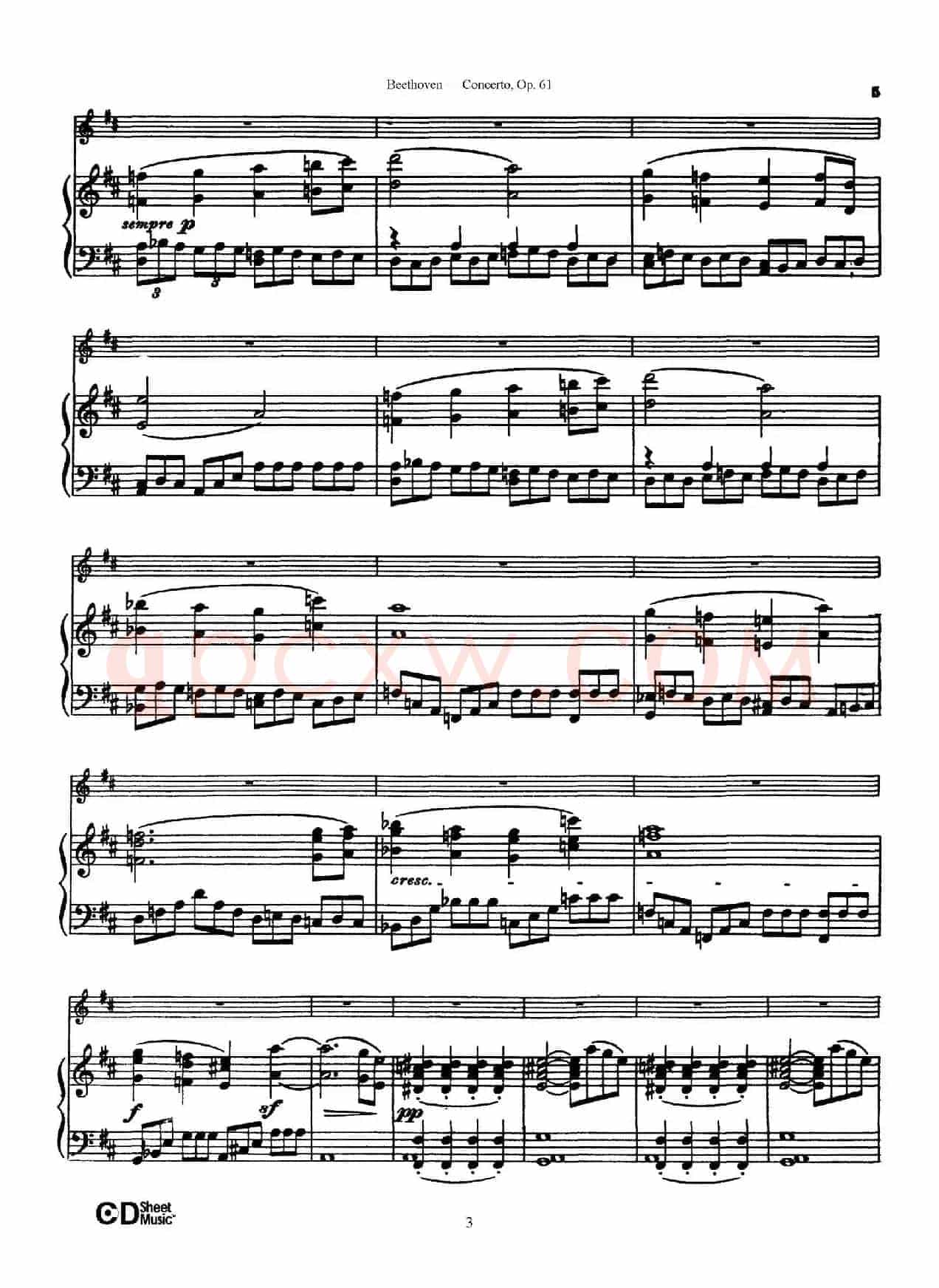 D大调小提琴协奏曲 Op.61(小提琴与钢琴版)