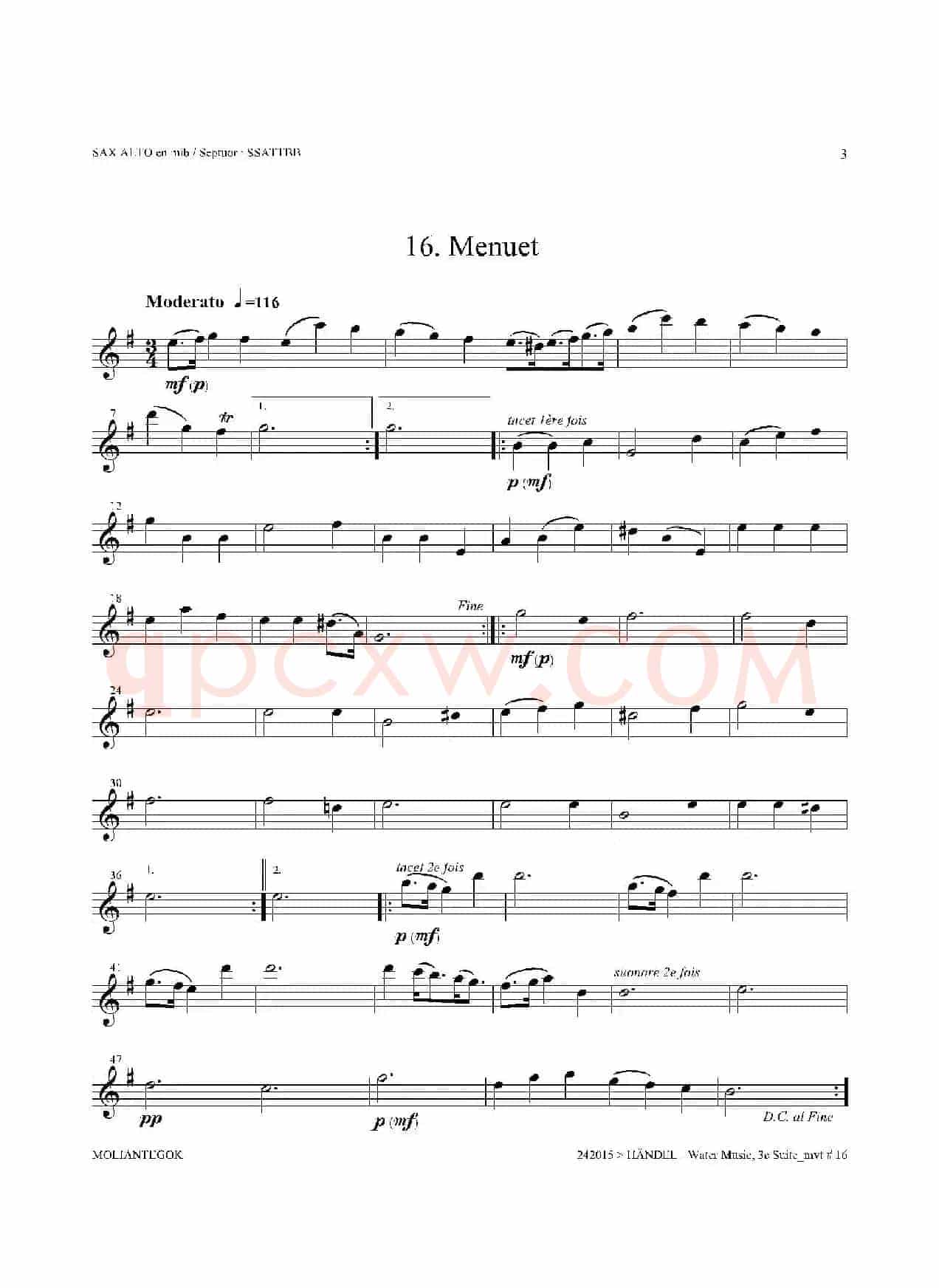Water Music（HWV.350 No.3）（中音萨克斯）