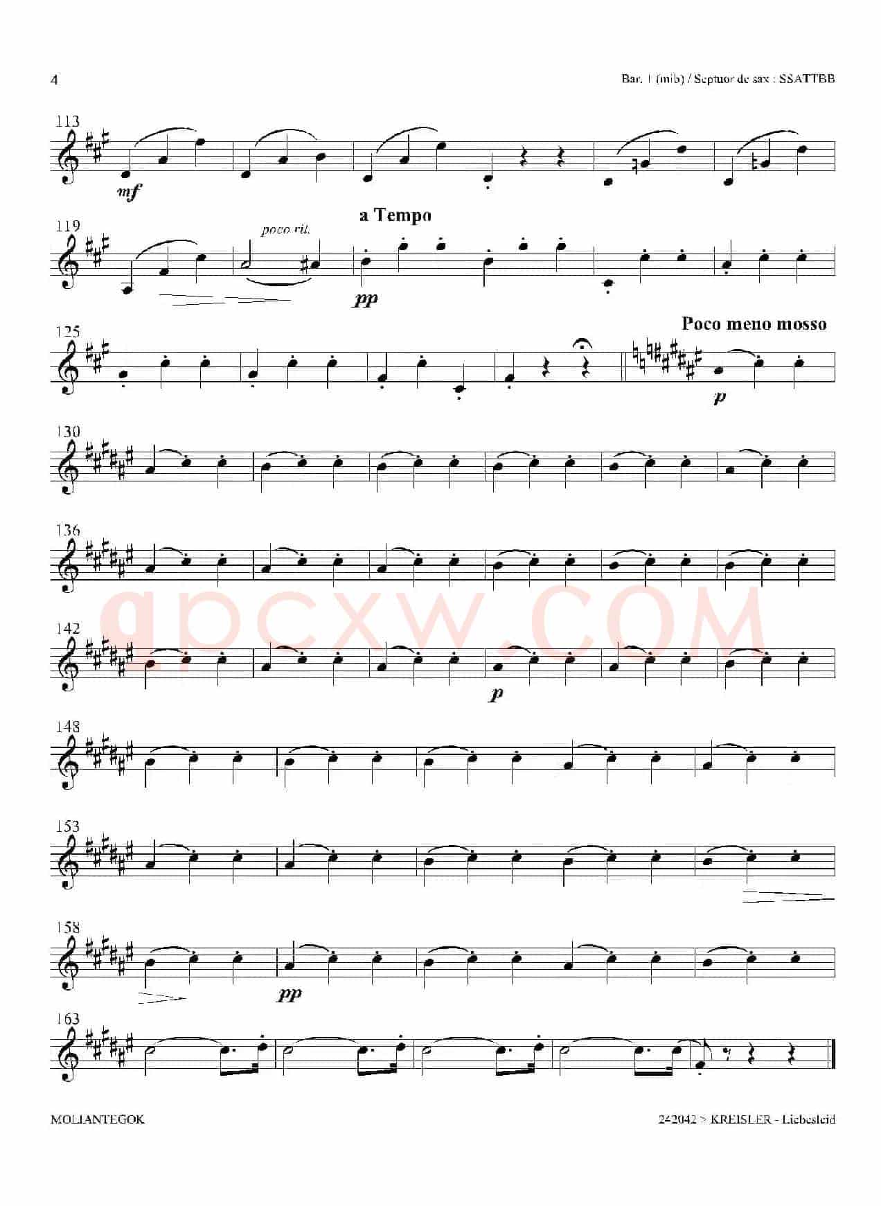 Liebesleid（四重奏、第1、2上低音萨克斯分谱）