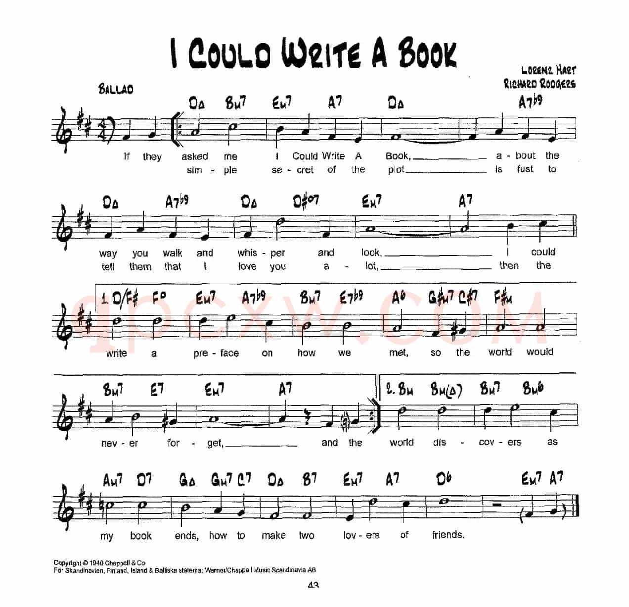 降B爵士乐谱：I COULO WRITE A BOOK