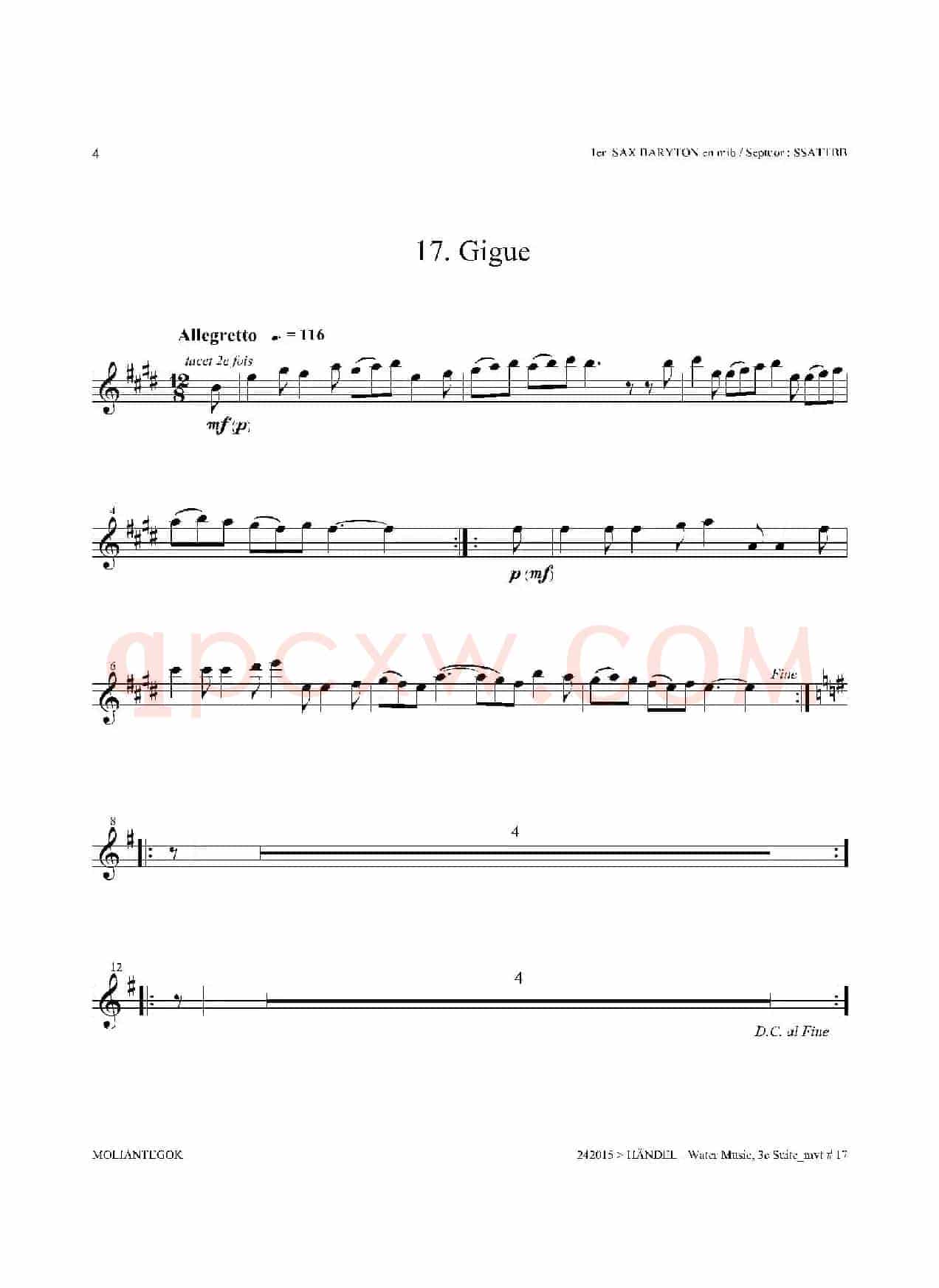 Water Music（HWV.350 No.3）（第一上低音萨克斯）