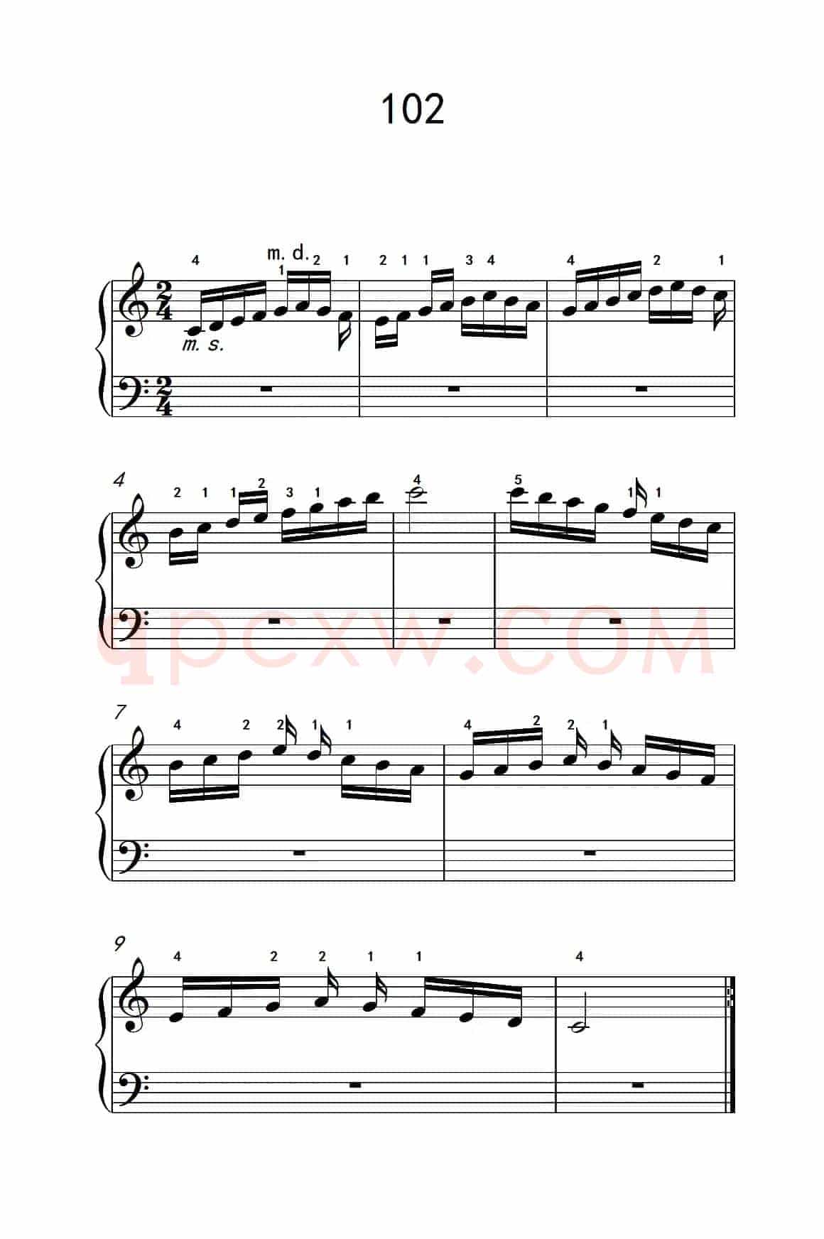 两手交替或交错弹奏的练习 102（儿童钢琴手指练习 2）
