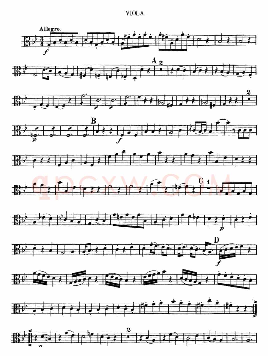 Mozart《Quartet No.6 in Bb Major,K.159》（Viola分谱）