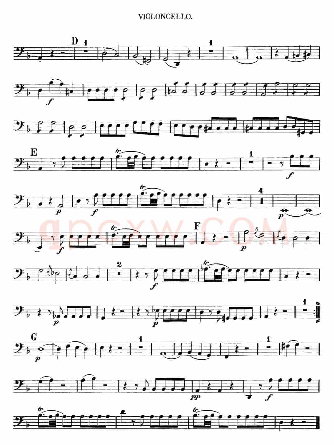 Mozart《Quartet No.13 in D Minor,K.173》（Cello分谱）