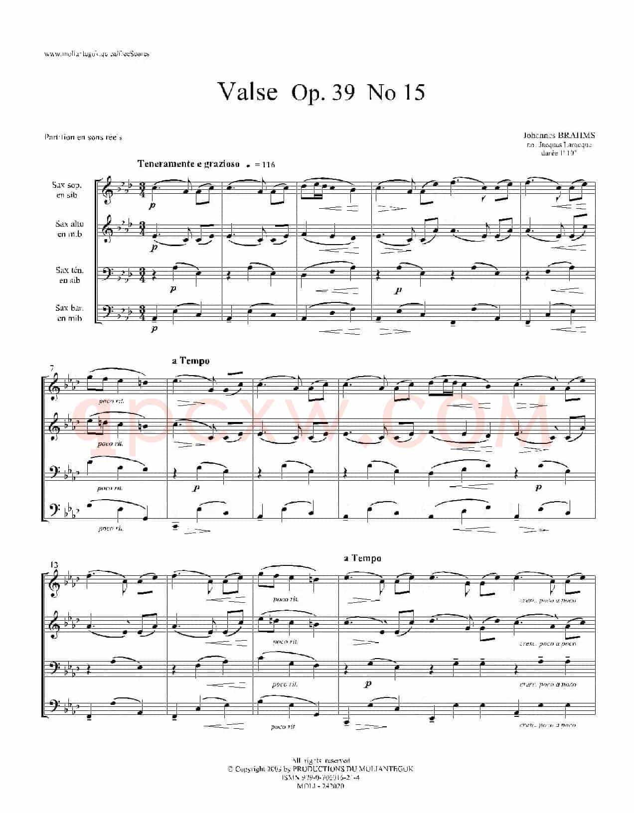圆舞曲 Op39 No15（四重奏总谱）