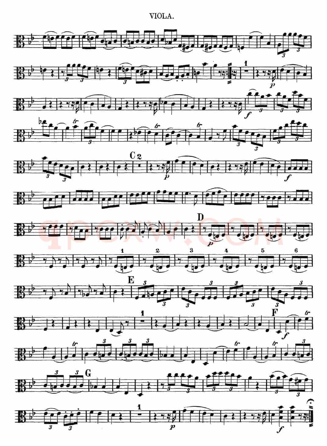 Mozart《Quartet No.12 in Bb Major,K.172》（Viola分谱）