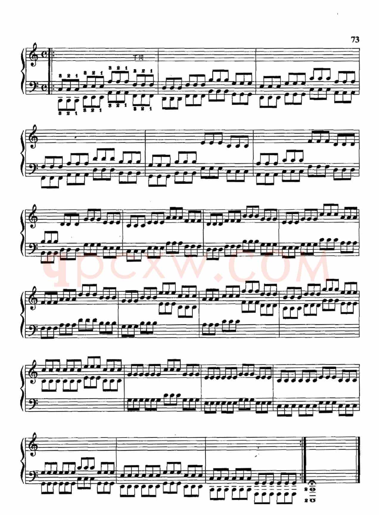 哈农钢琴练指法（第三部分·44 三音一组的重复音）