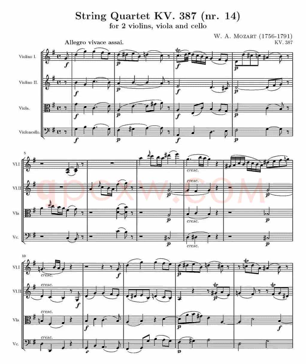 String Quartet KV.387（G大调弦乐四重奏）