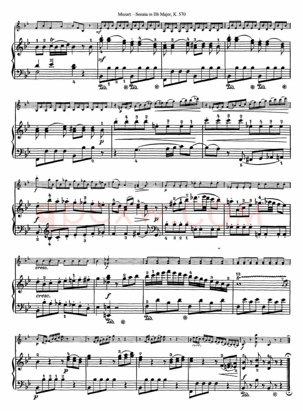 Violin Sonata in Bb Major K.570（小提琴+钢琴伴奏）