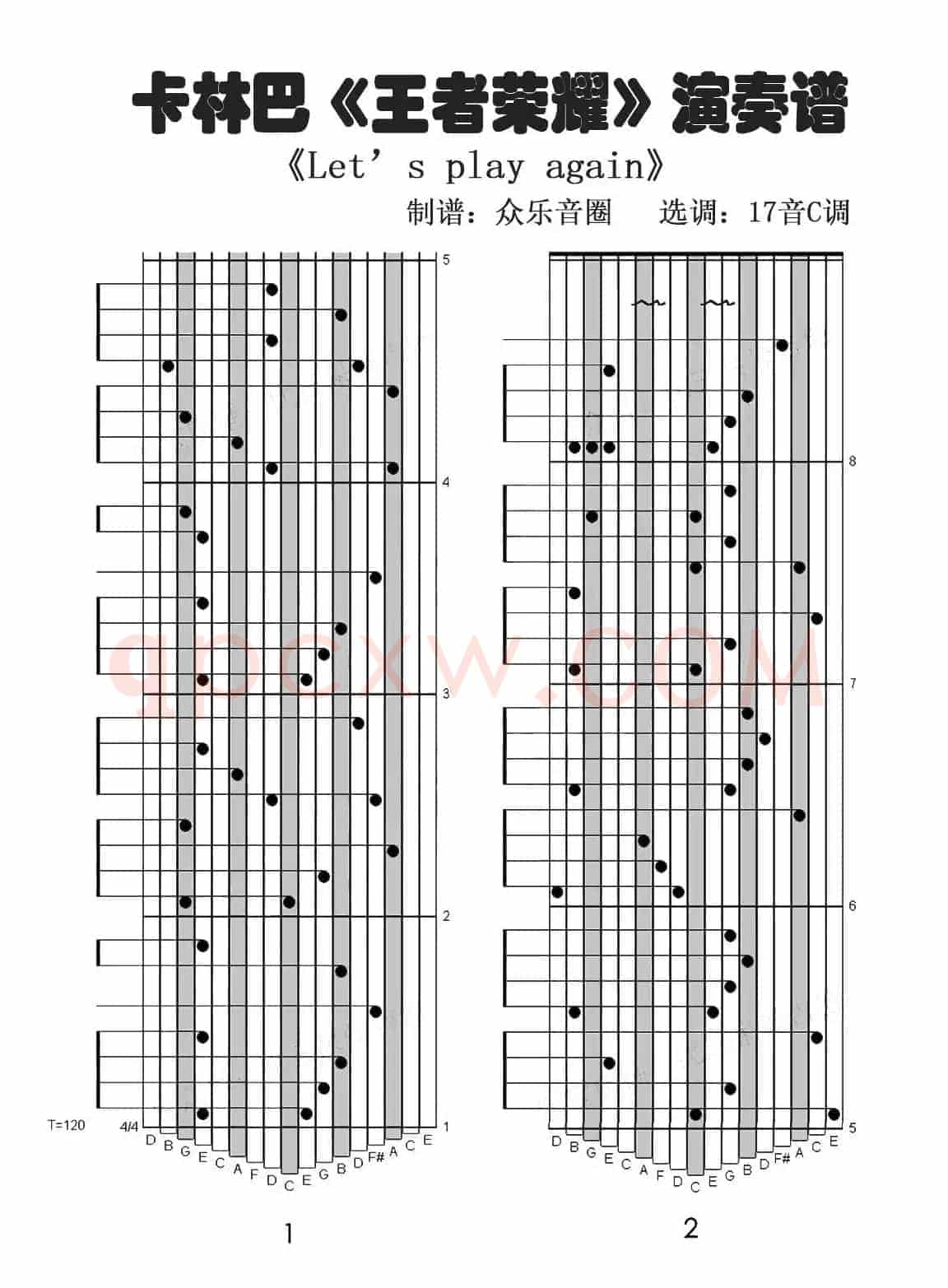 王者荣耀 Let's Play Again（拇指琴卡林巴琴演奏谱）