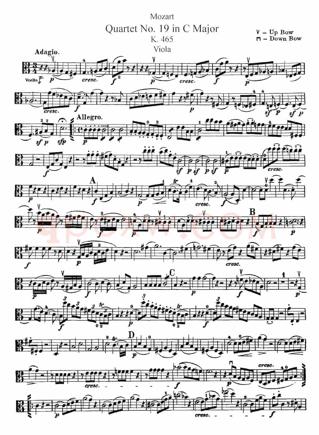 Mozart《Quartet No.19 in C Major,K.465》（Viola分谱）