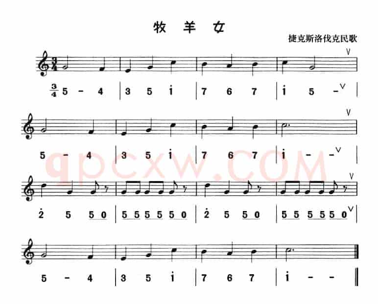 牧羊女（八孔竖笛线简谱对照版）