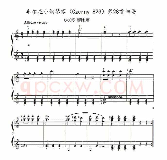车尔尼《小钢琴家》（Czerny 823）第28首（曲谱及练习提示）