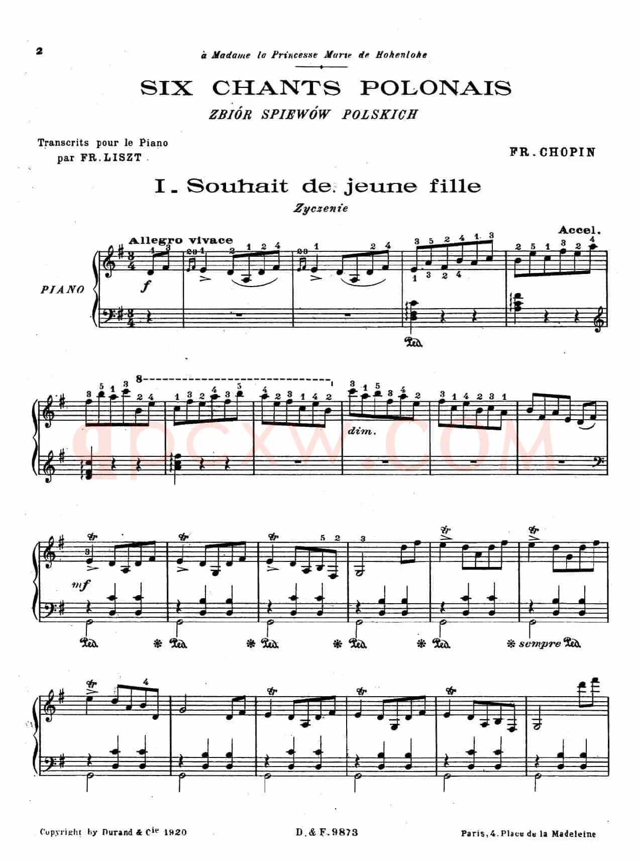 6 Chants Polonais S.480(6首波兰歌曲·Ⅰ)