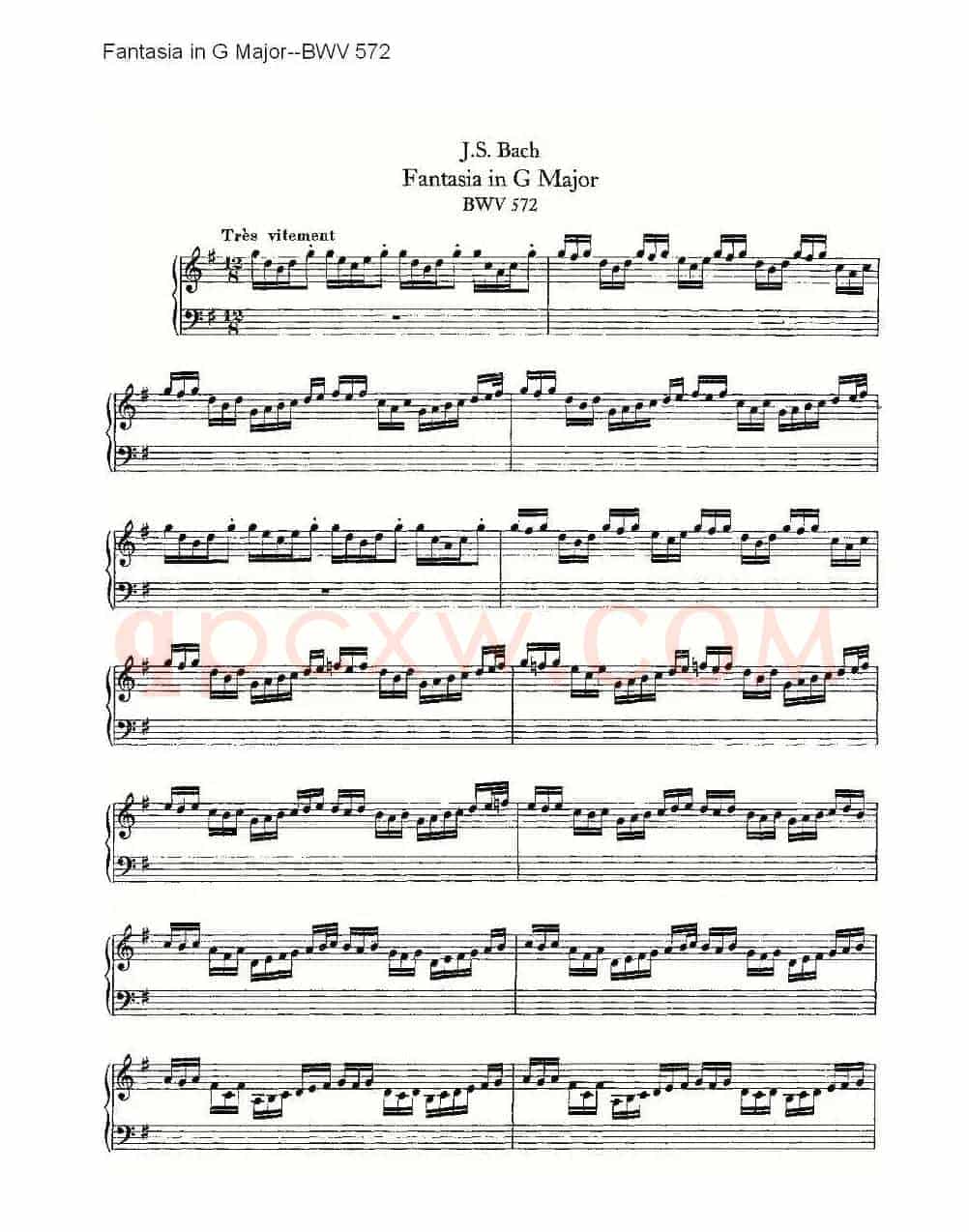 Fantasia in G Major--BWV 572 （管风琴谱）