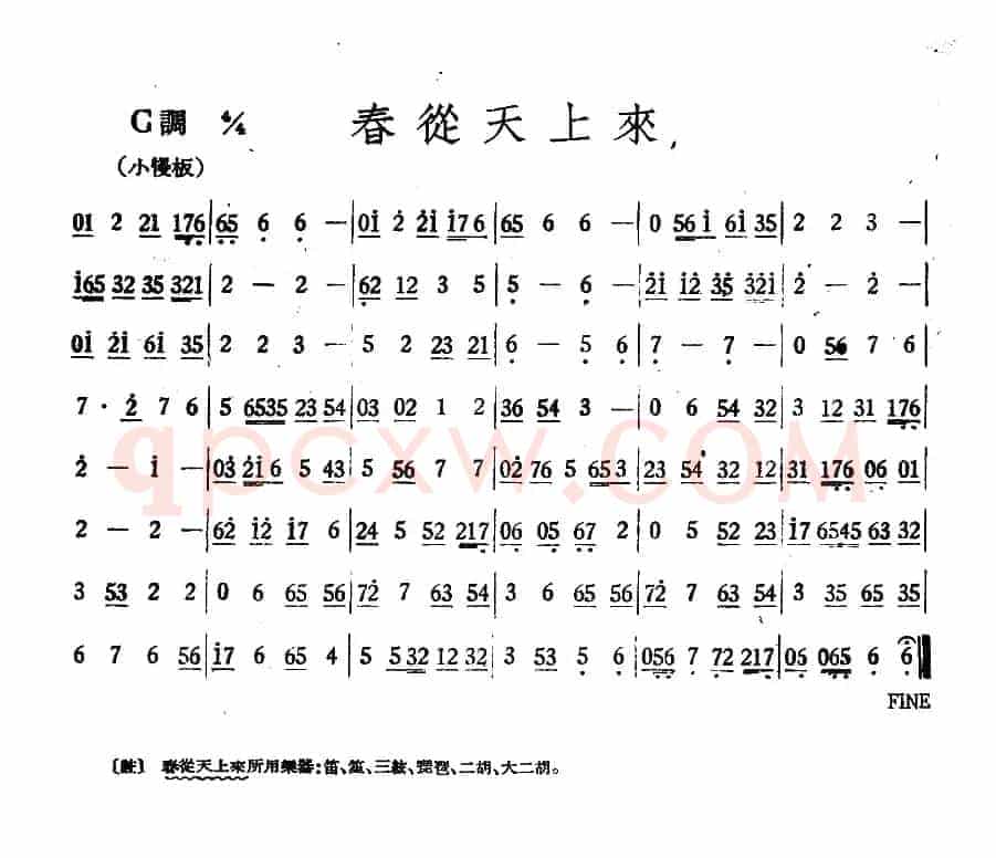 春从天上来（丝竹乐谱）