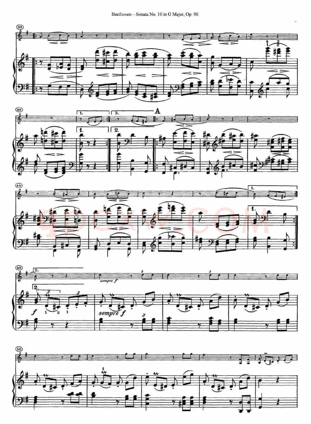 Violin Sonata No.10 in G Major Op.96（小提琴+钢琴伴奏）