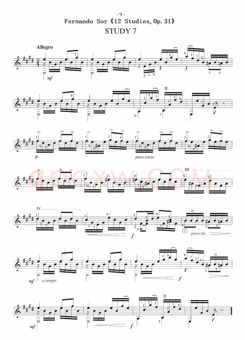 Fernando Sor《12 Studies,Op.31》（STUDY 7）