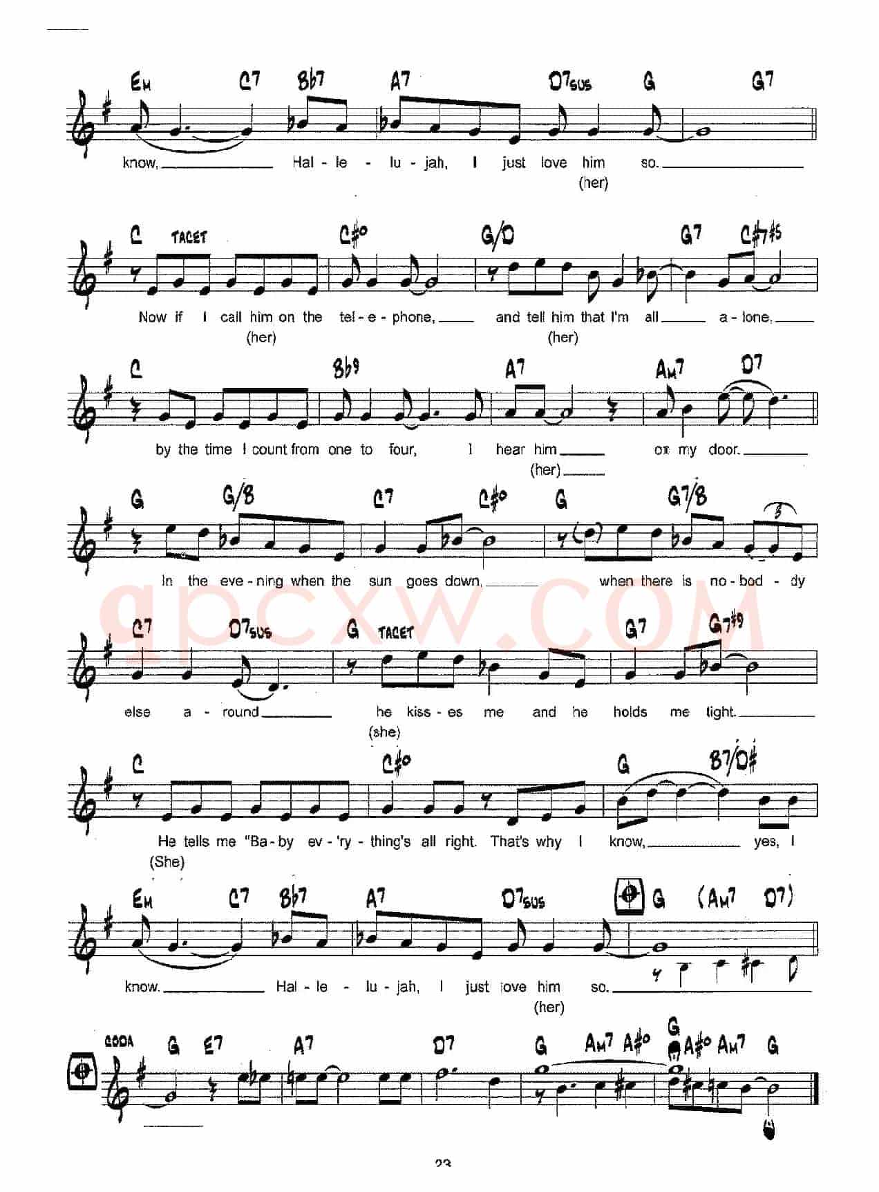 降B爵士乐谱：HALLELUJAH,I LOVE HIM SO