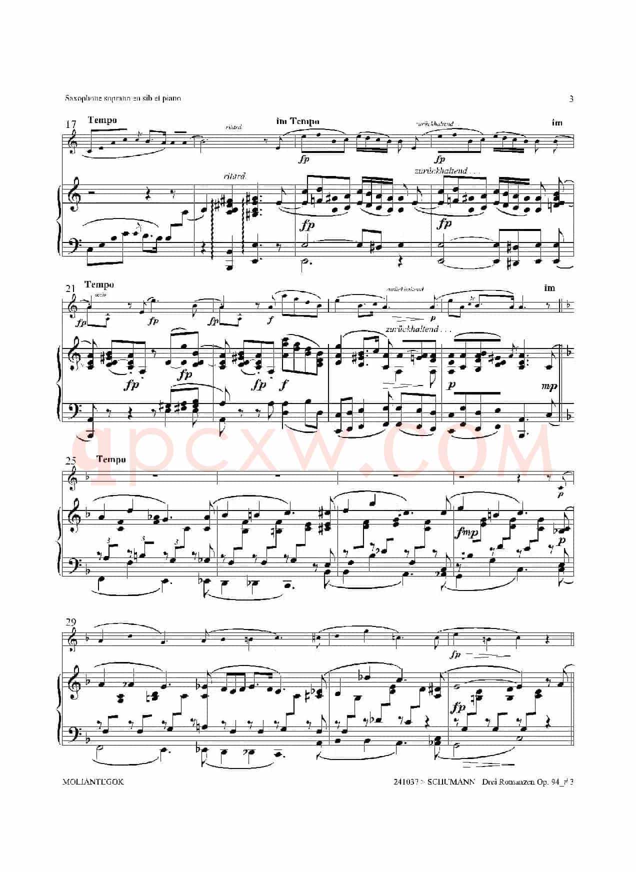 三首浪漫曲 Op.94（高音萨克斯+钢琴伴奏）