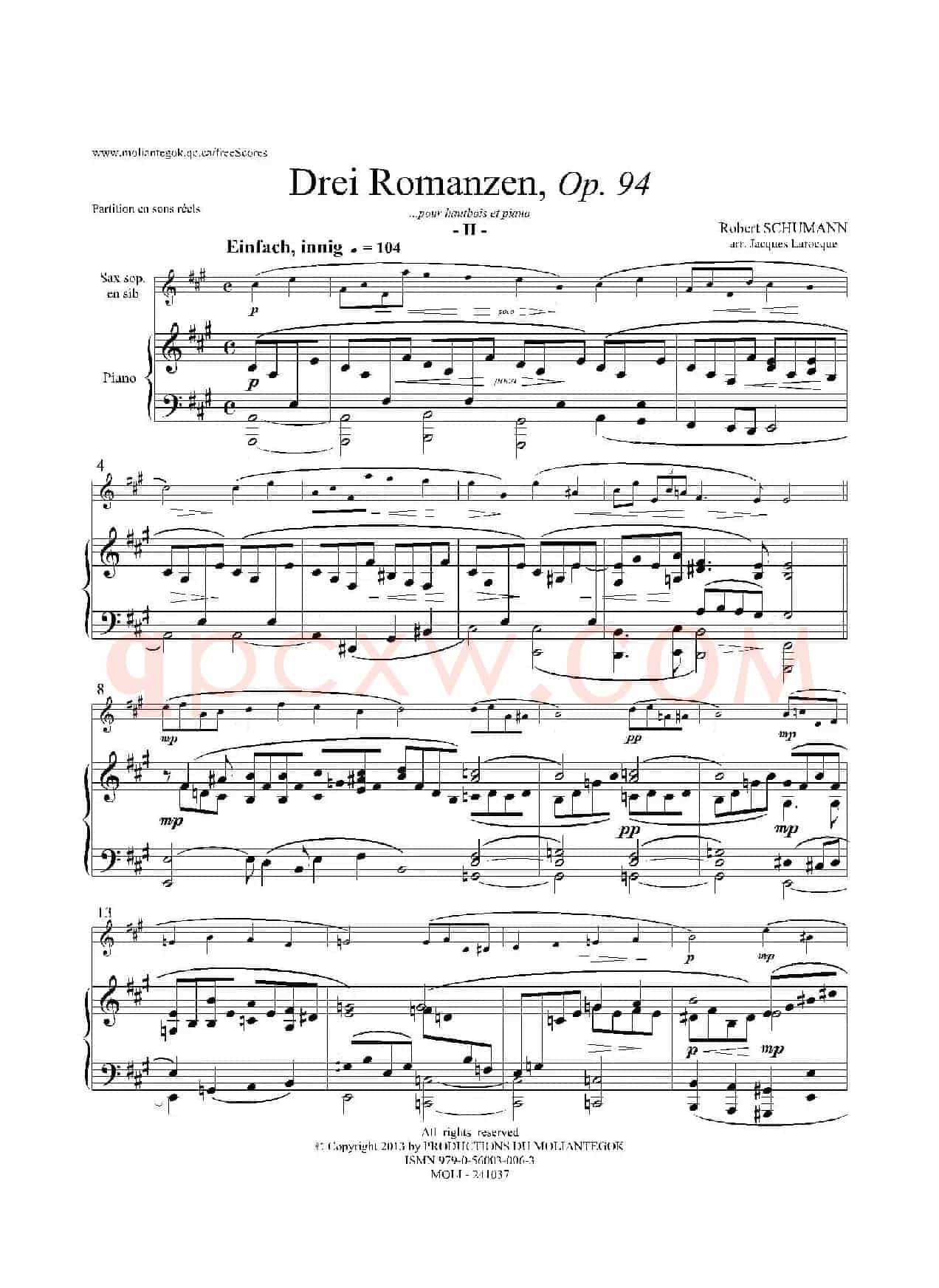 三首浪漫曲 Op.94（高音萨克斯+钢琴伴奏）