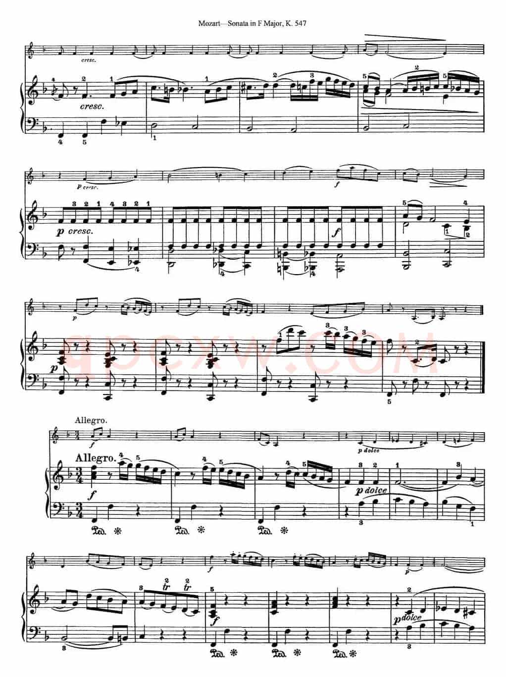 Violin Sonata in F Major K.547（小提琴+钢琴伴奏）