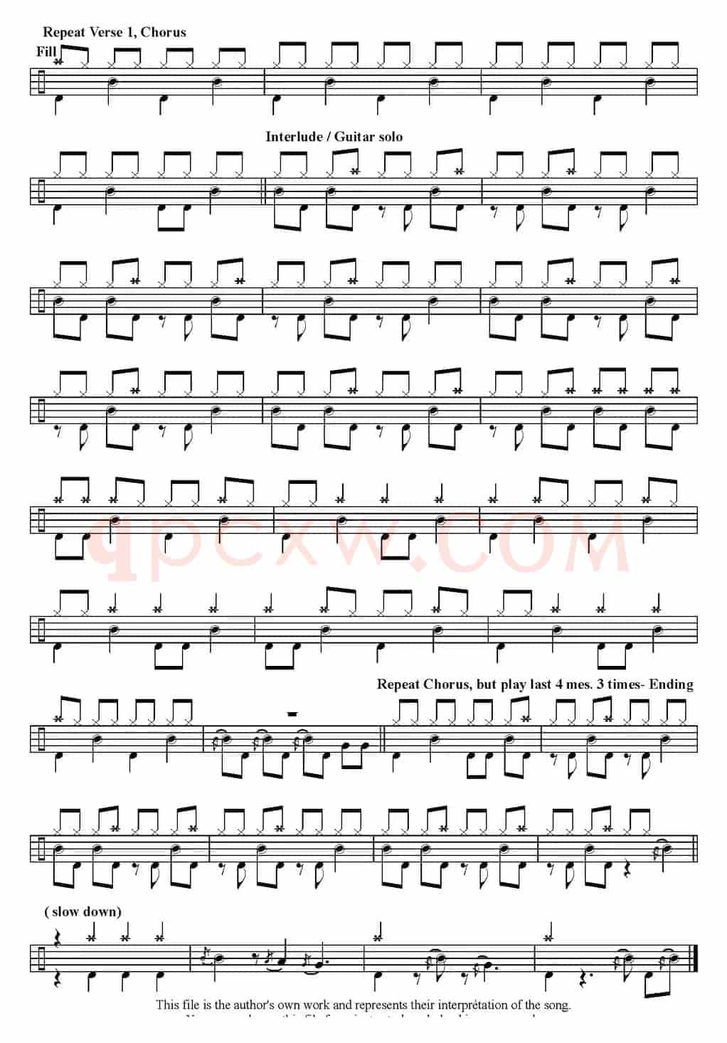 爵士鼓谱：AcDc - Hells bells