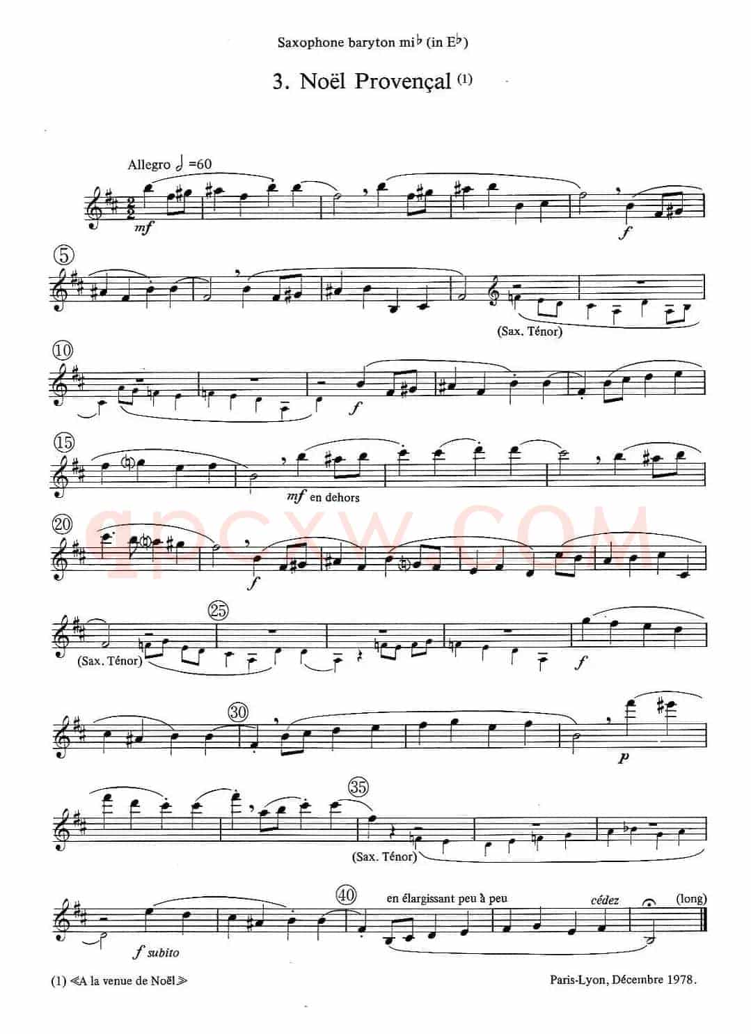 jean Bouvard 编写的6首萨克斯四重奏（低音萨克斯分谱）