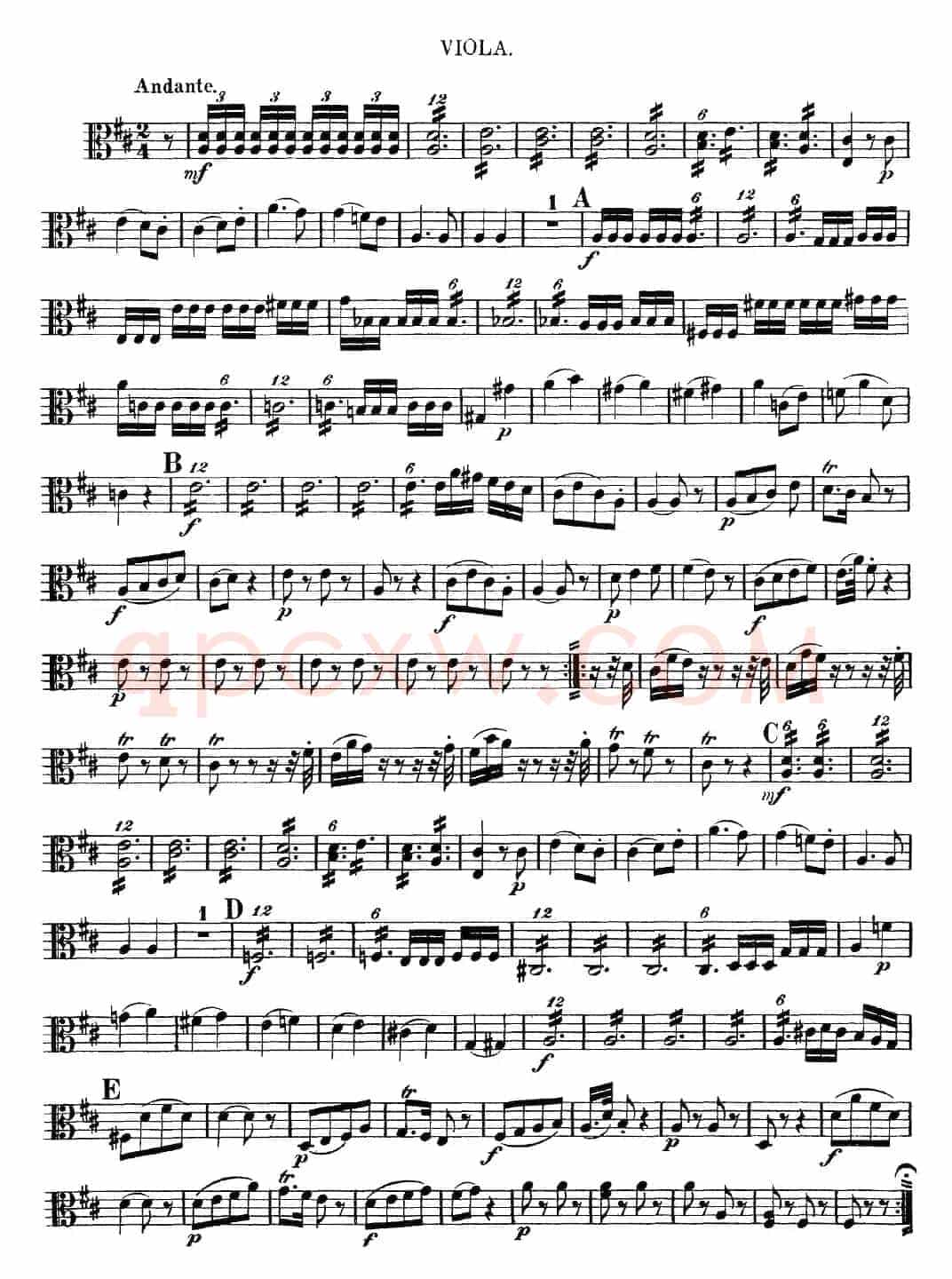 Mozart《Quartet No.9 in A Major,K.169》（Viola分谱）