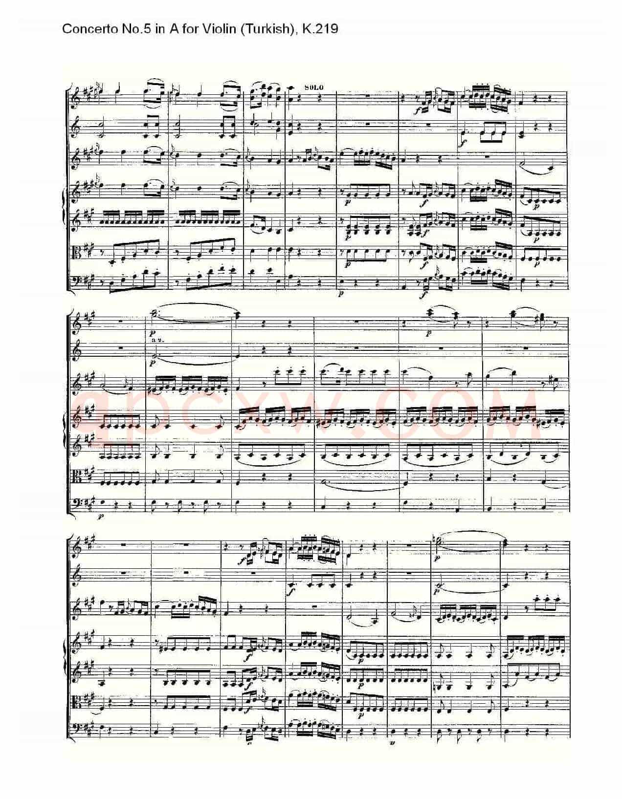 A调小提琴第五协奏曲,(土耳其) K.21)