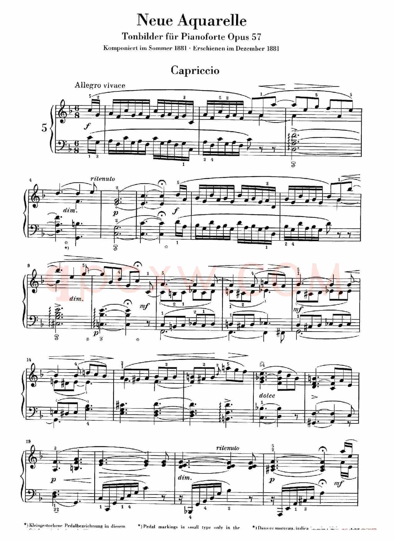 Neue Aquarelle Op.57(新水彩画· 5. 随想曲)