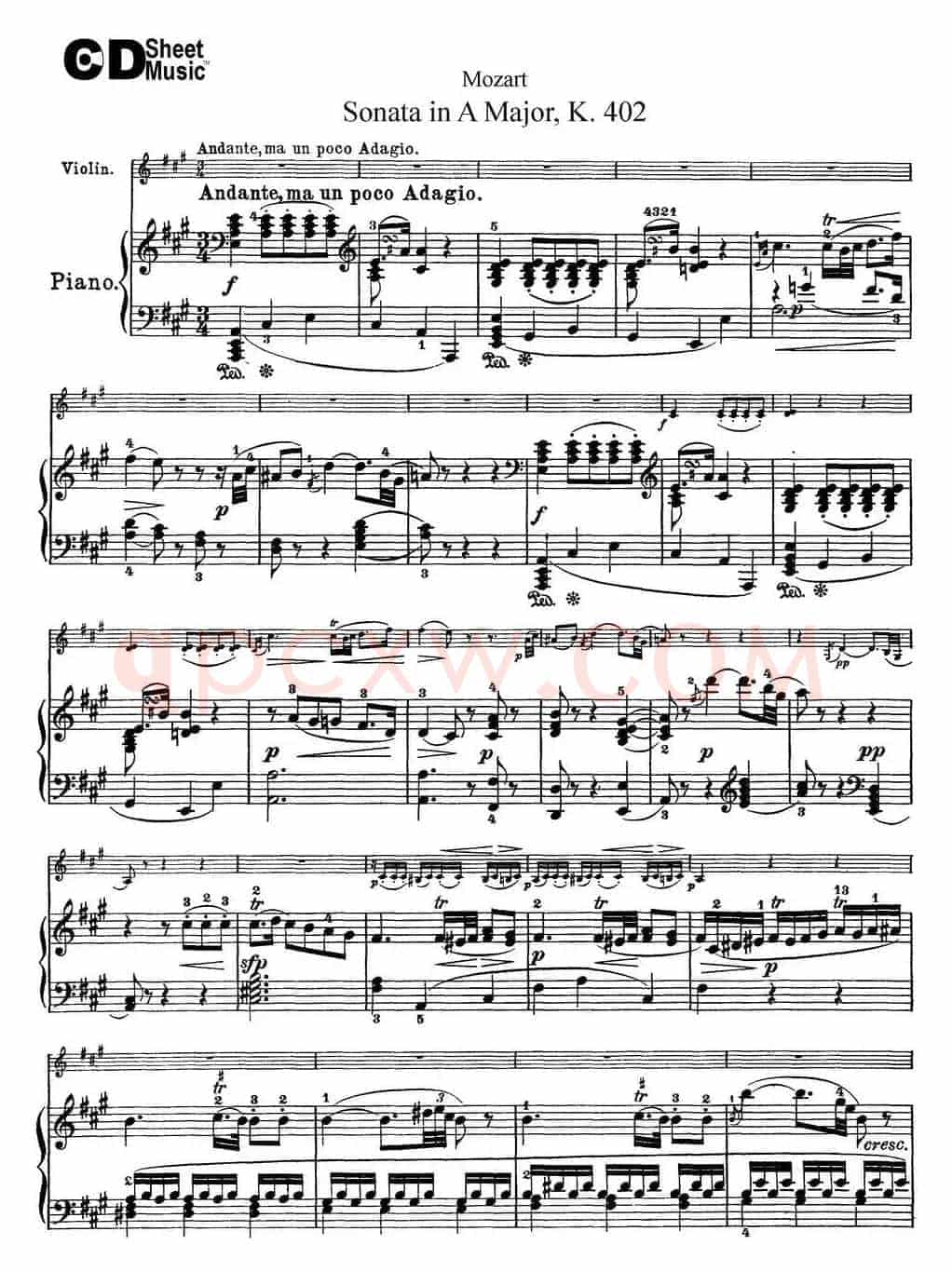 Violin Sonata in A Major K.402（小提琴+钢琴伴奏）
