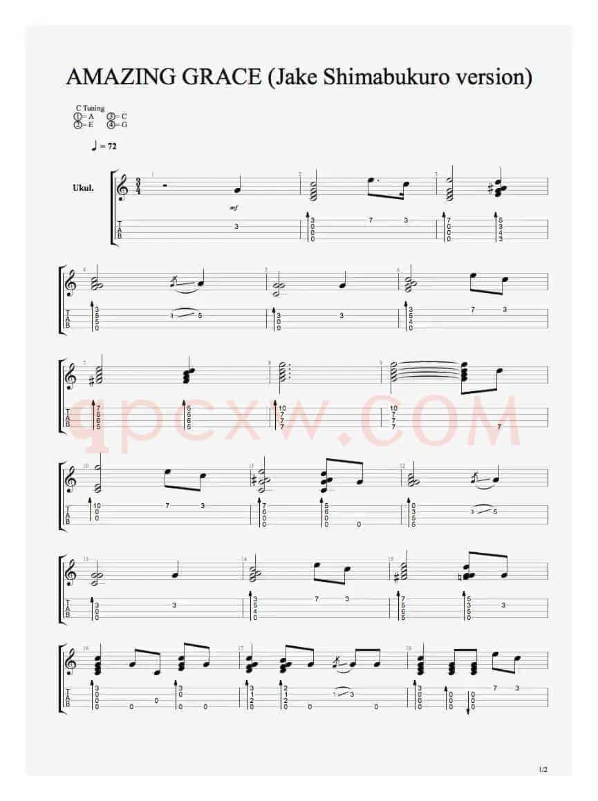 Amazing Grace（奇异恩典）（尤克里里指弹谱）