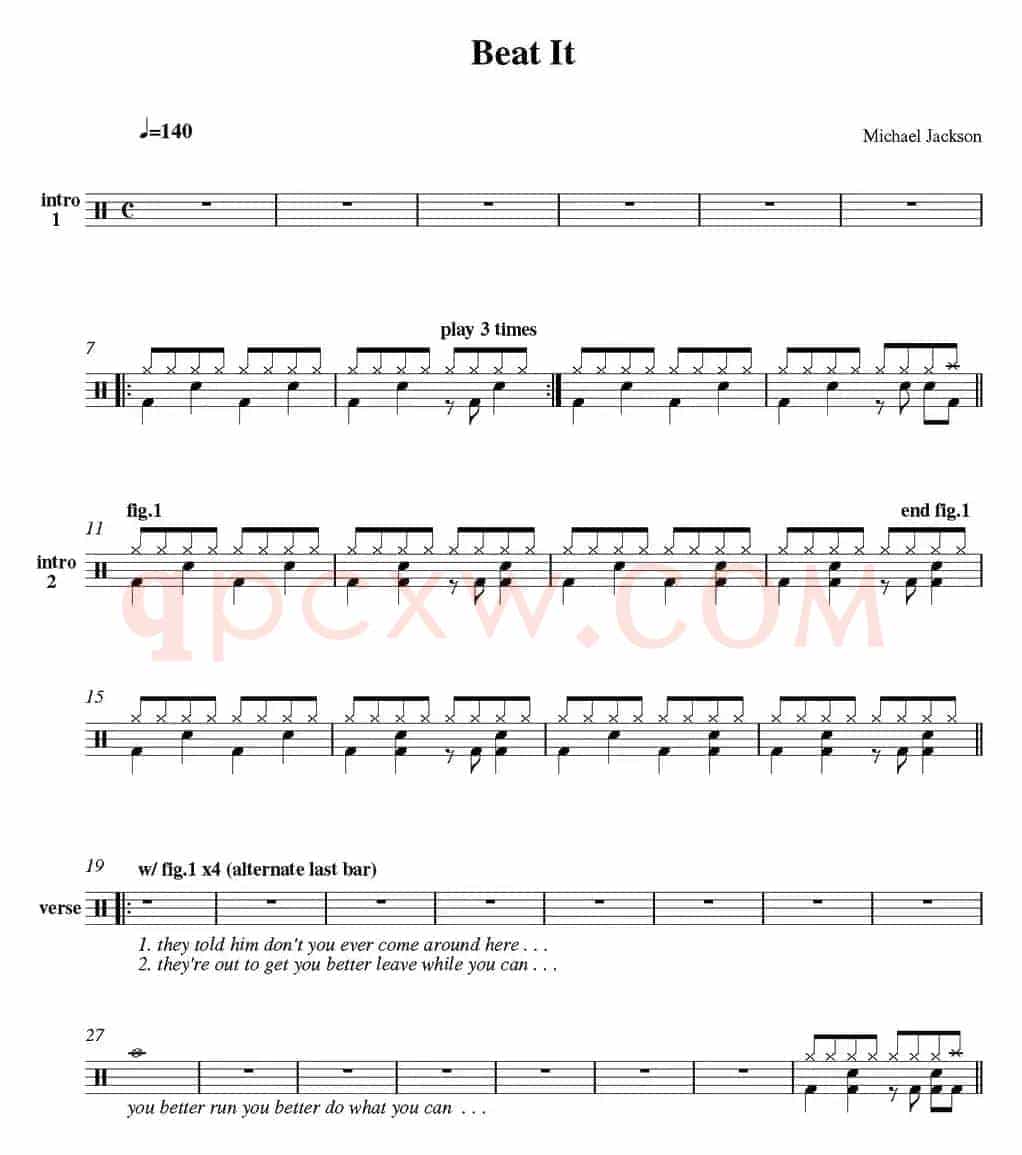 爵士鼓谱：Michael Jackson - Beat it
