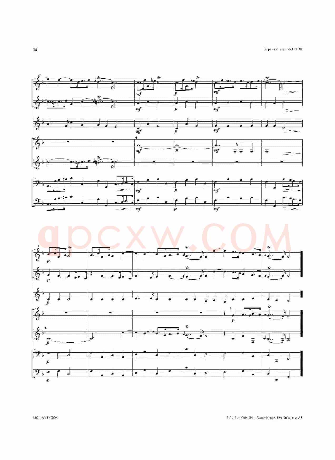 Water Music（HWV.348 No.1）（萨克斯合奏总谱）