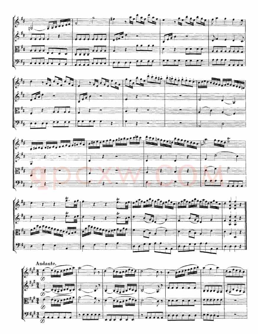 Mozart《Quartet No.2 in D Major,K.155》（总谱）