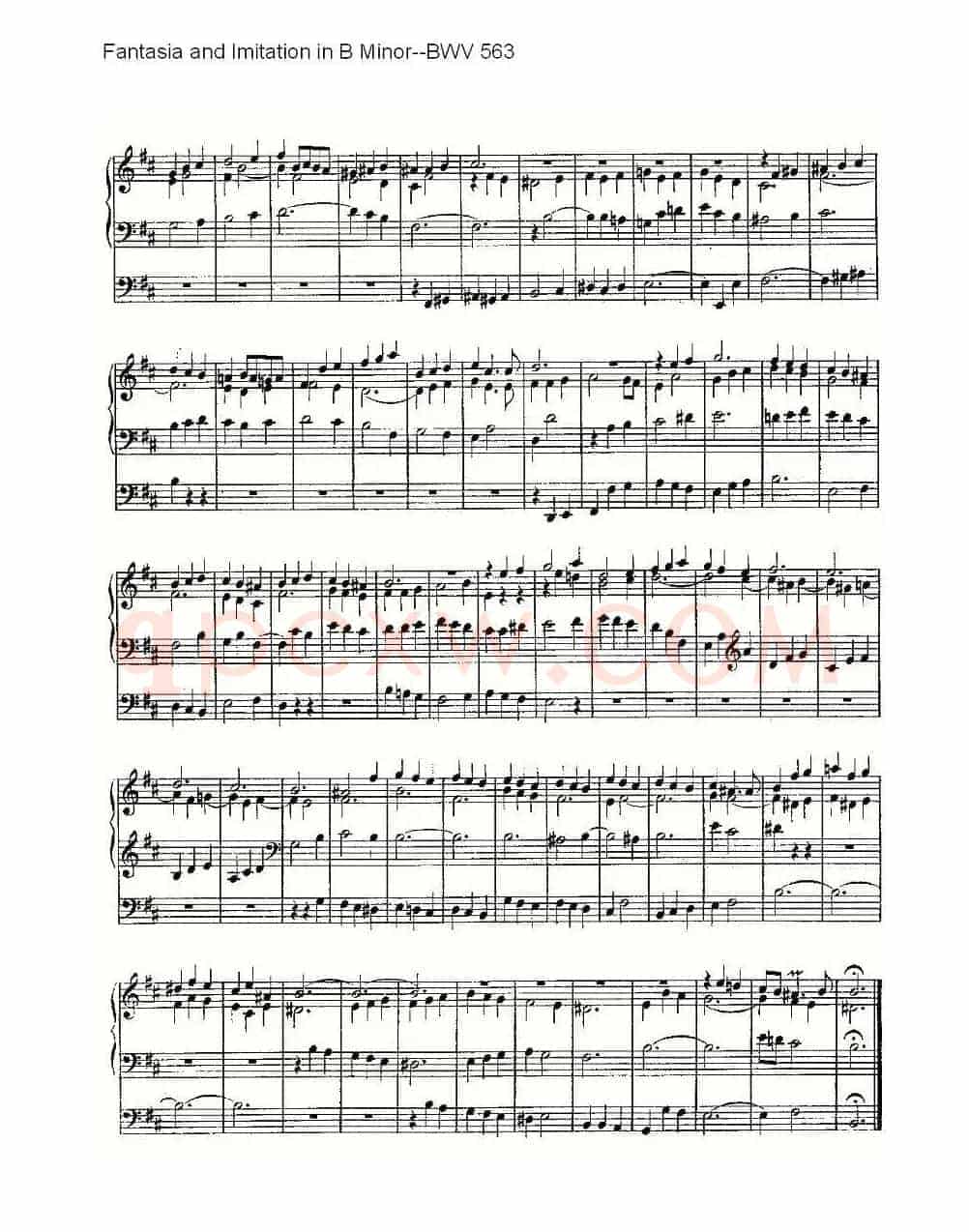 Fantasia and Imitation in B Minor--BWV 563 (管风琴谱)