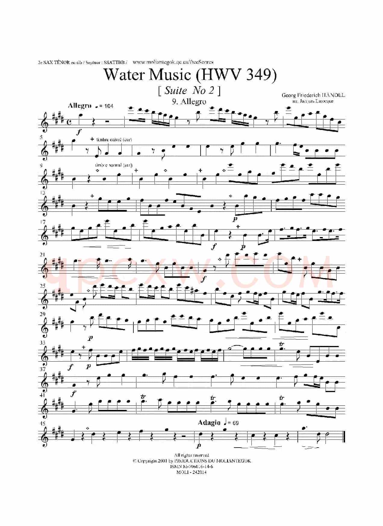 Water Music（HWV.349 No.2）（第二次中音萨克斯）