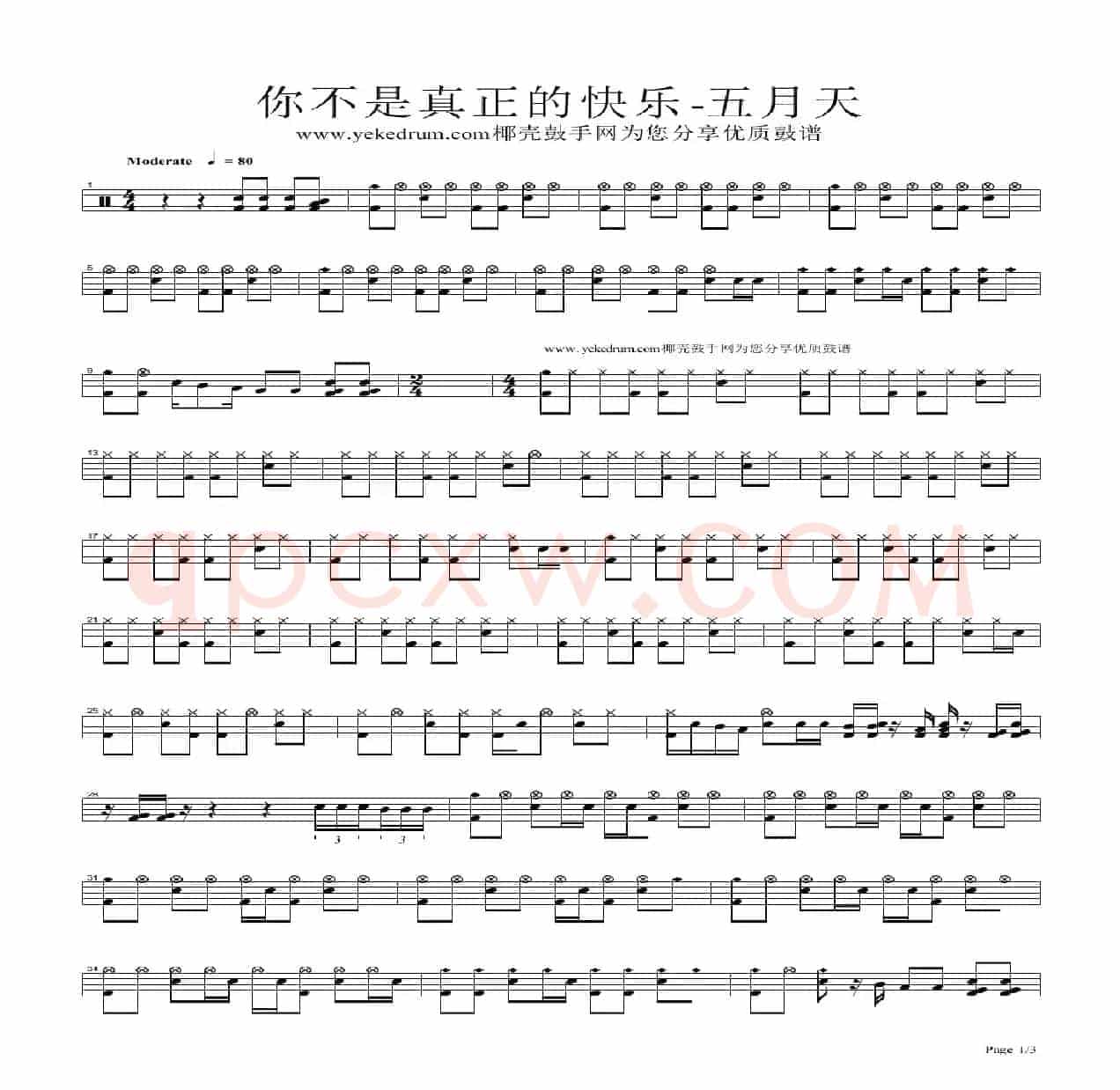 你不是真正的快乐（架子鼓谱）