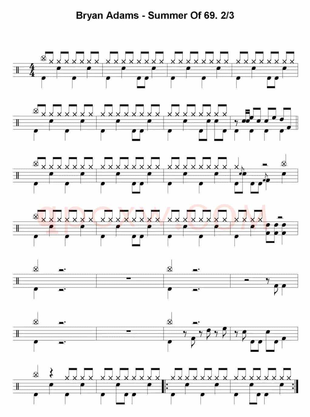 爵士鼓谱：Bryan Adams-Summer of 69