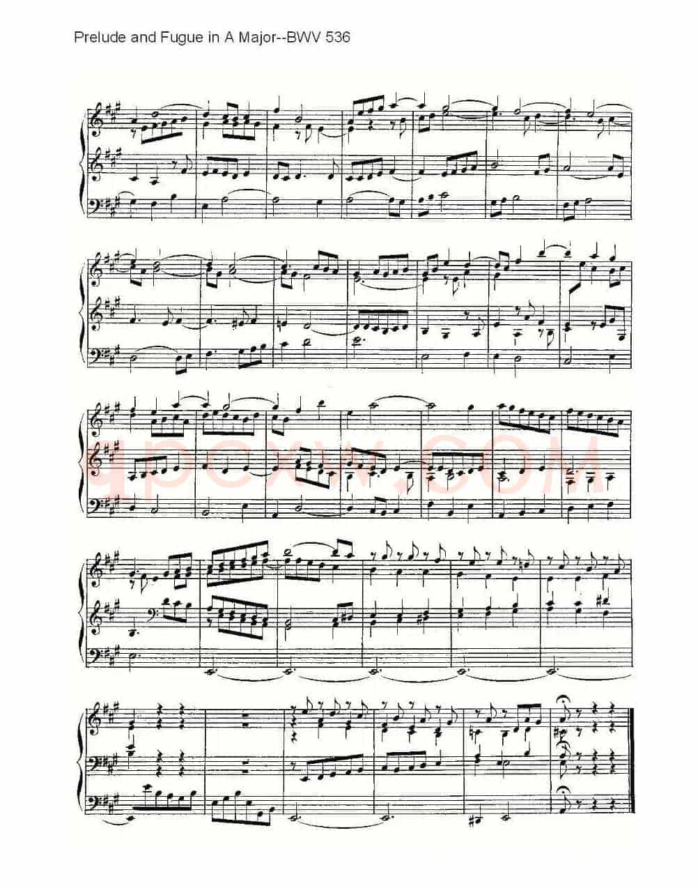 Prelude and Fugue in A Major--BWV 536 (管风琴谱)