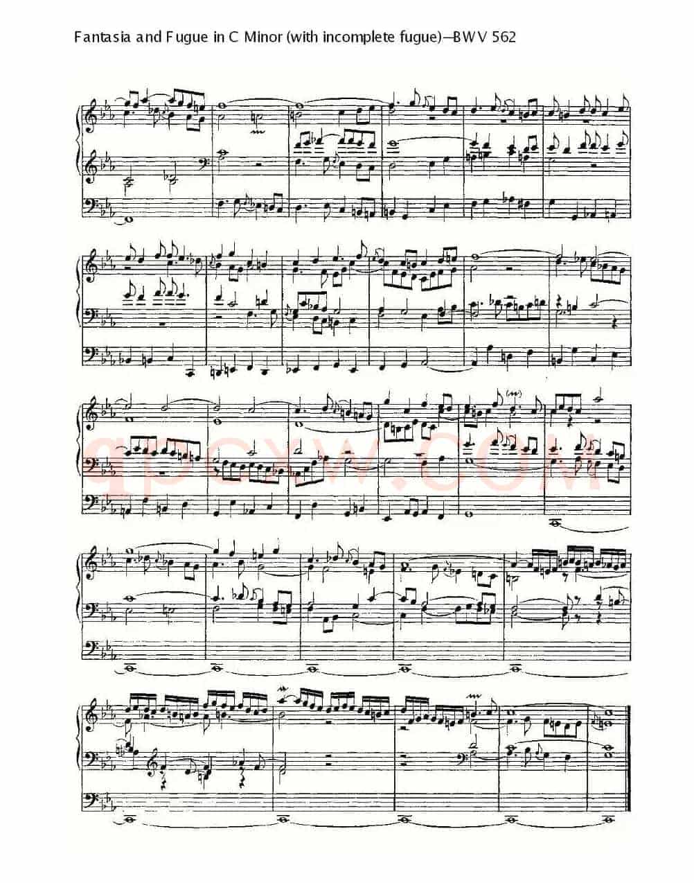Fantasia and Fugue in C Minor (with incomplete fugue)--BWV 562 (管风琴谱)