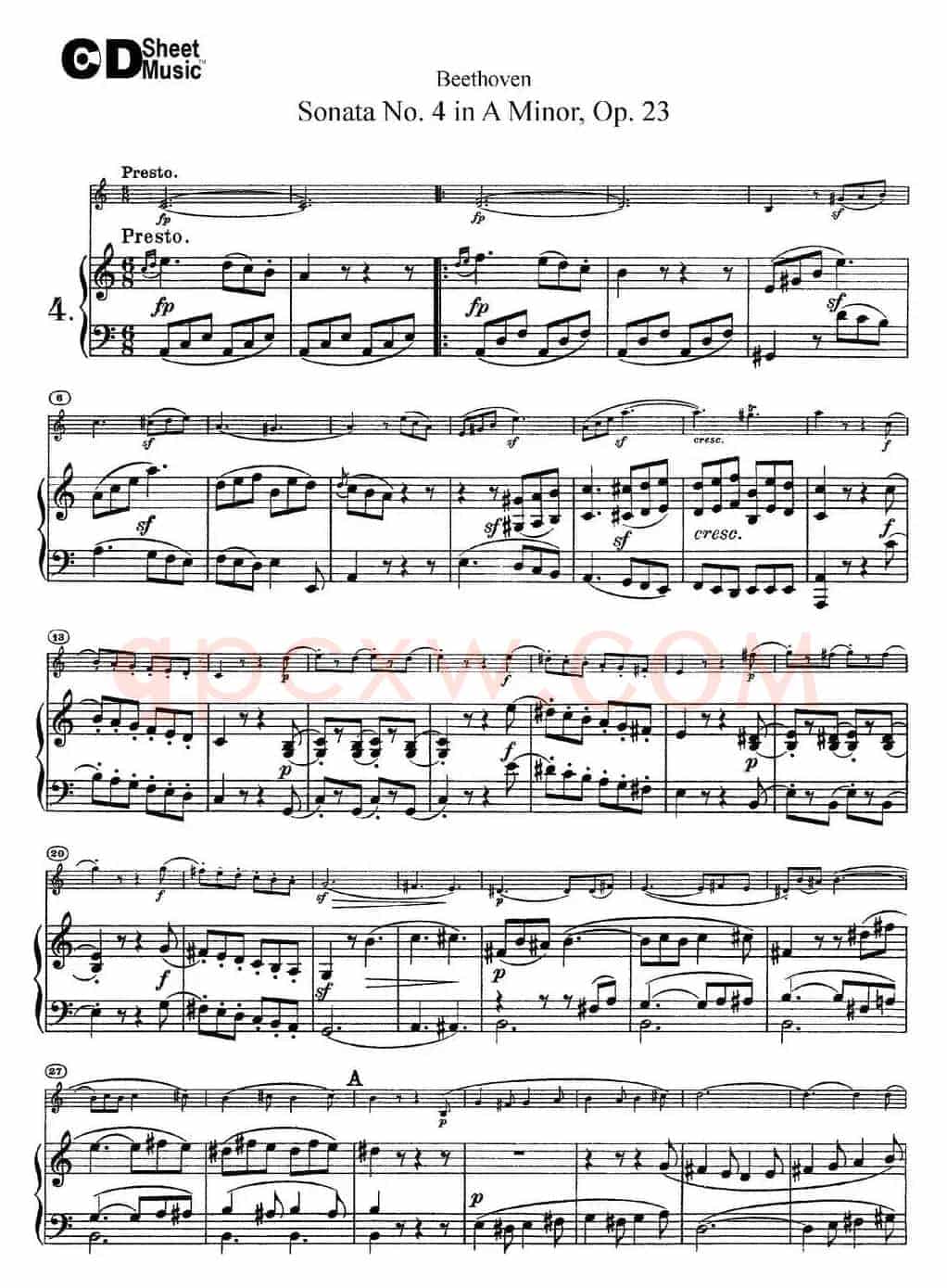 Violin Sonata No.4 in A Minor Op.23（小提琴+钢琴伴奏）