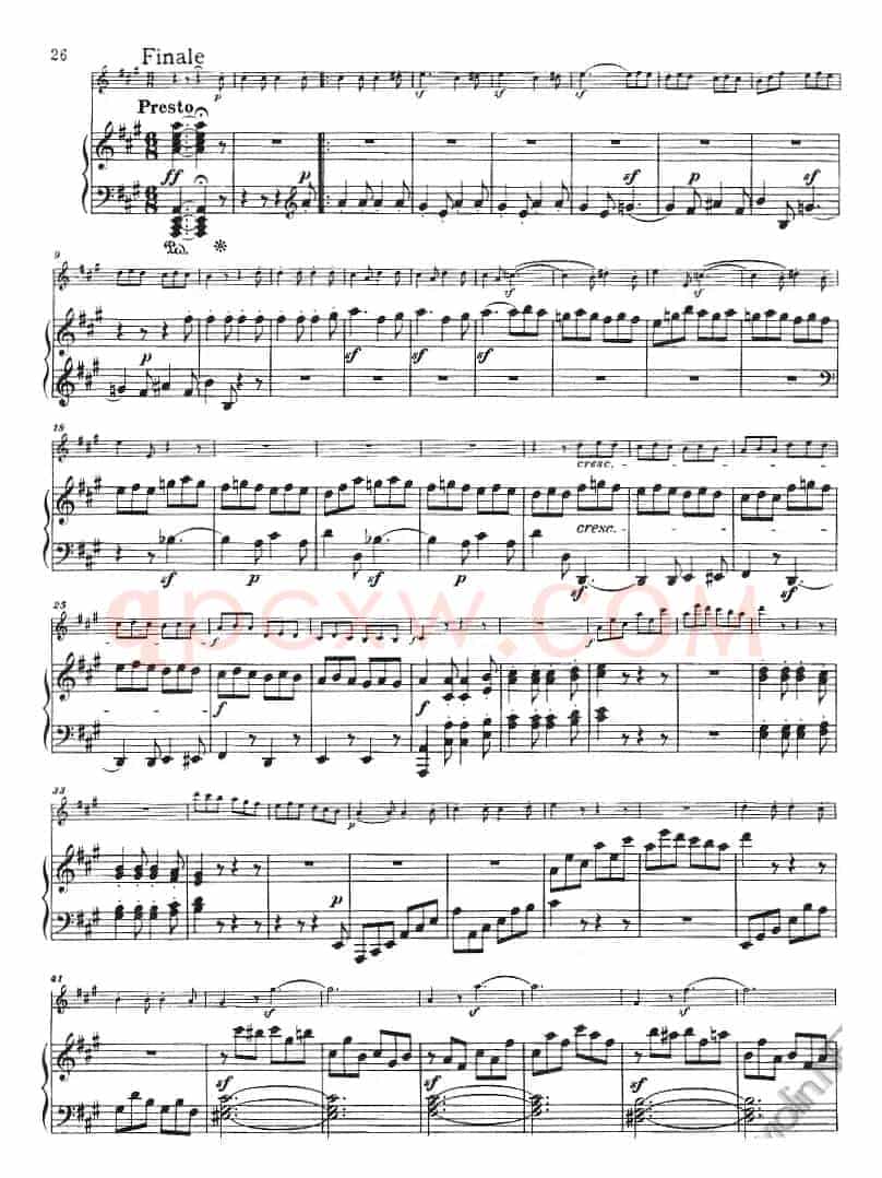 献给好友鲁道尔夫·克鲁采：奏鸣曲（A大调、小提琴+钢琴伴奏）