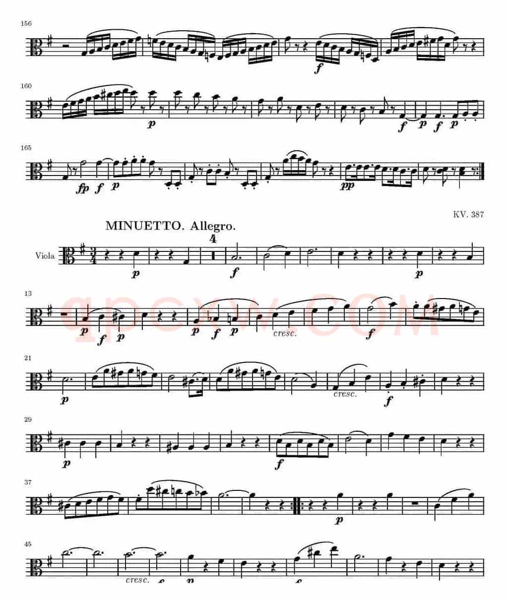 String Quartet KV.387（弦乐四重奏中提琴分谱）